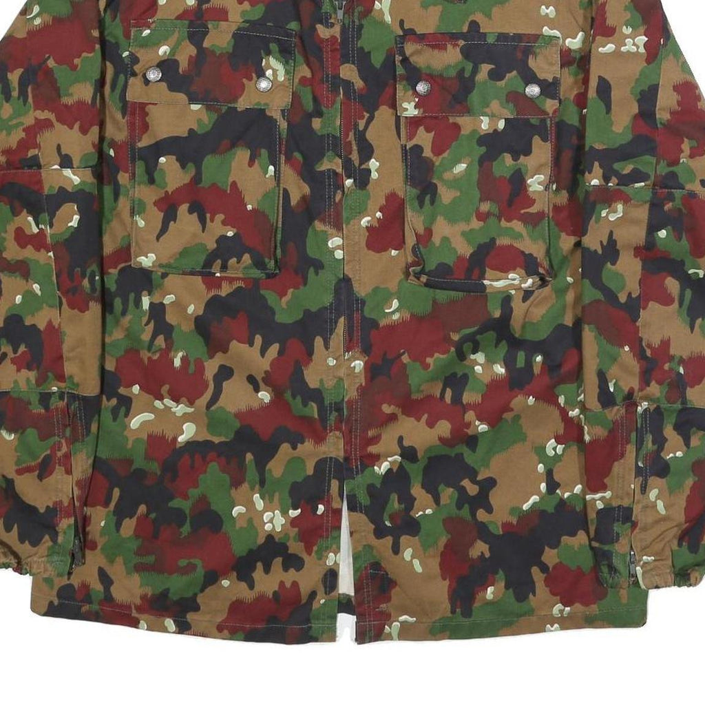 Mens Green Brown Camouflage Zip Cotton Blend Jacket M Military Style Casual