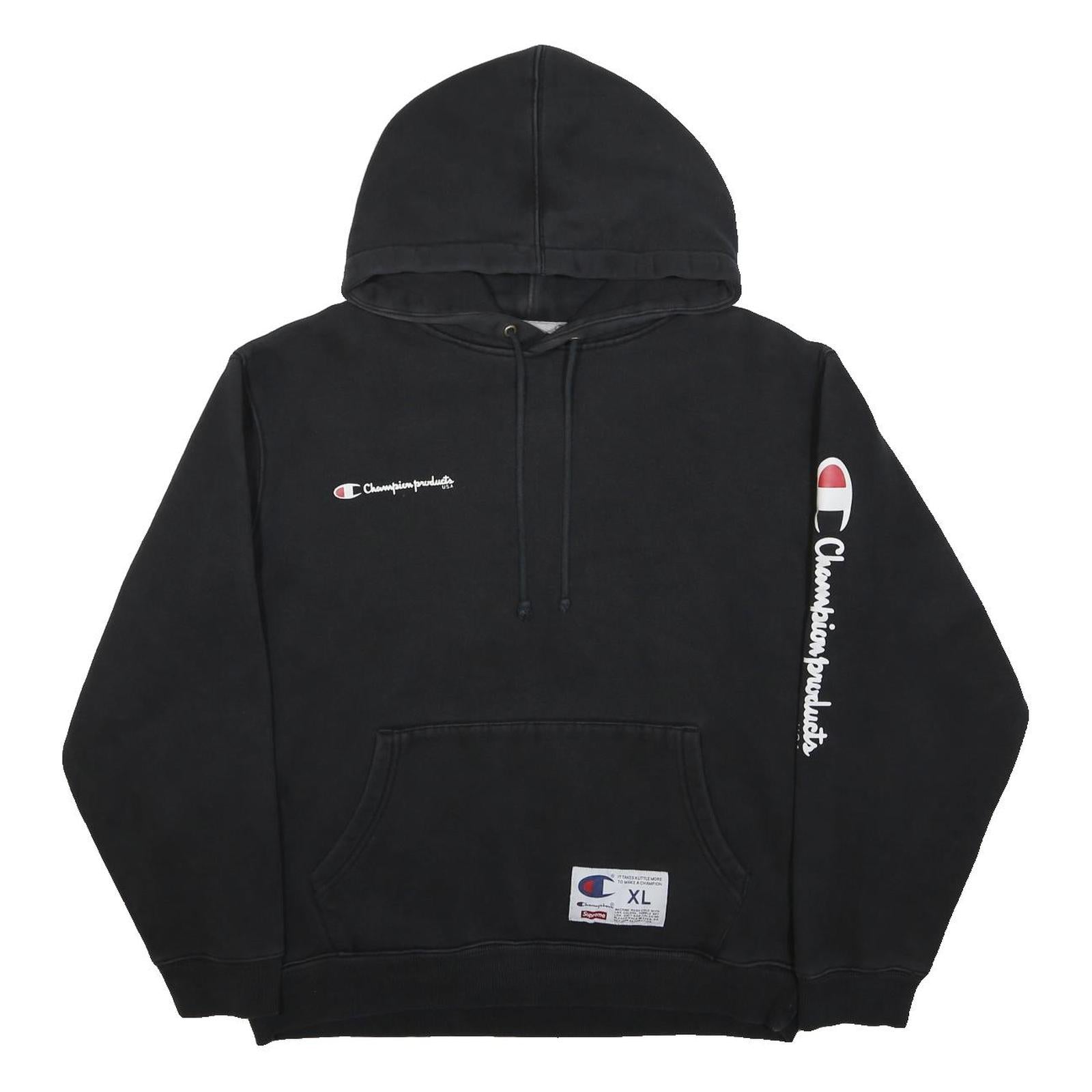 SUPREME X CHAMPION FW16 Mens Black Hoodie XL Cotton Pullover Casual Wear