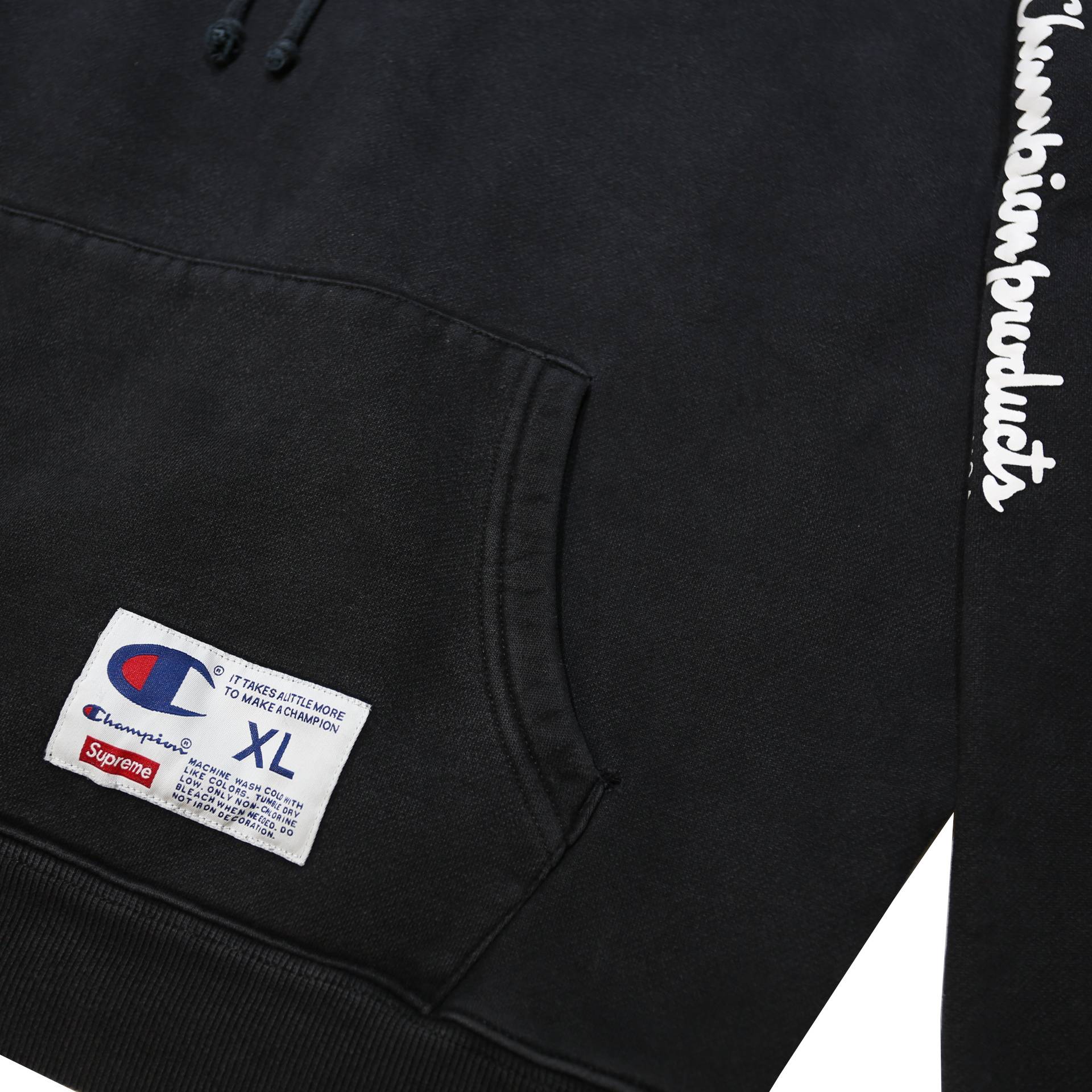SUPREME X CHAMPION FW16 Mens Black Hoodie XL Cotton Pullover Casual Wear