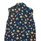 Womens Navy Blue Floral Sleeveless Shirt Button Neck L Summer Casual