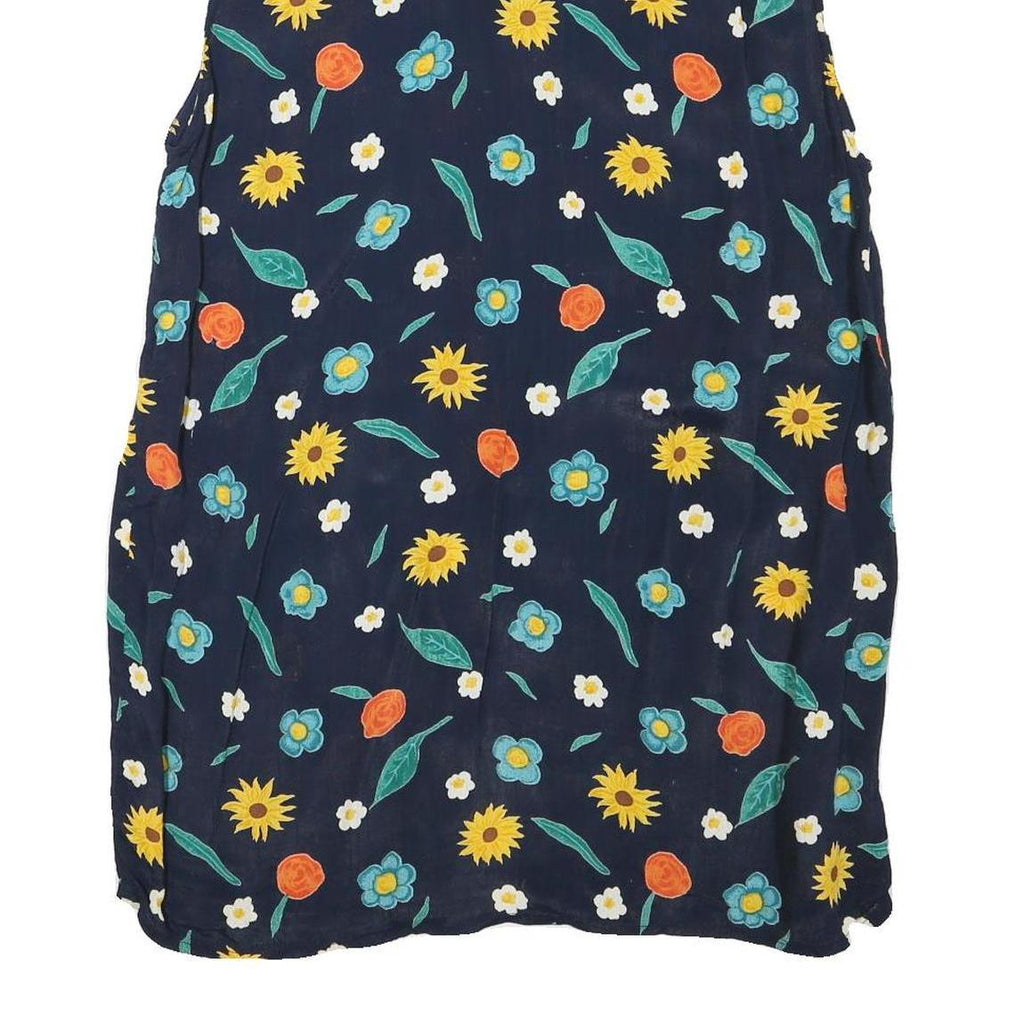 Womens Navy Blue Floral Sleeveless Shirt Button Neck L Summer Casual