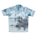 Mens Blue & Grey Tropical Boat Print Polyester Shirt M Casual Summer Beachwear