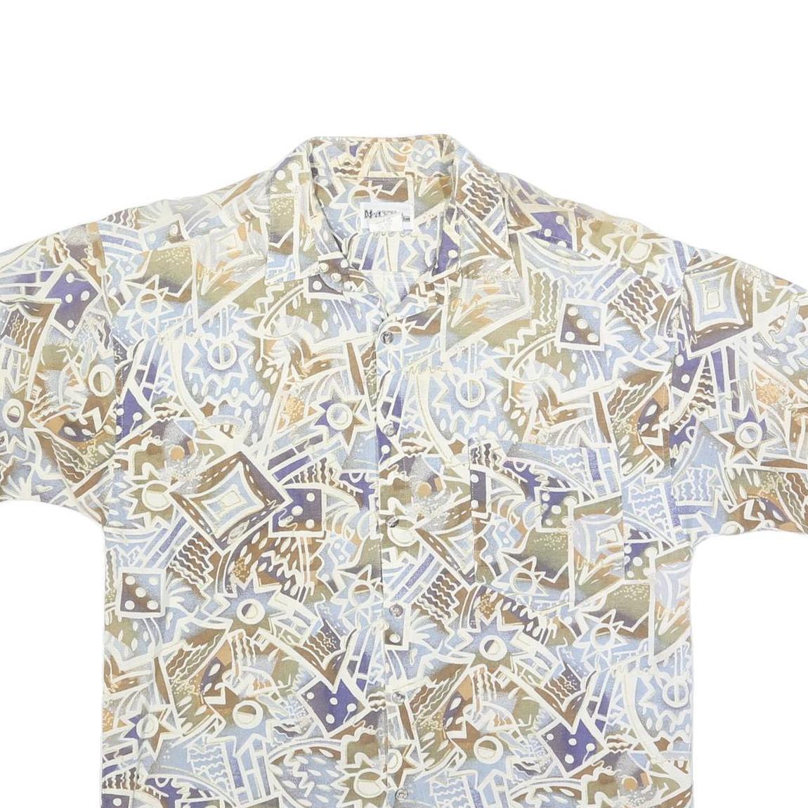 MAXX Mens Beige & Blue Abstract Pattern Shirt M Summer Casual Linen Blend