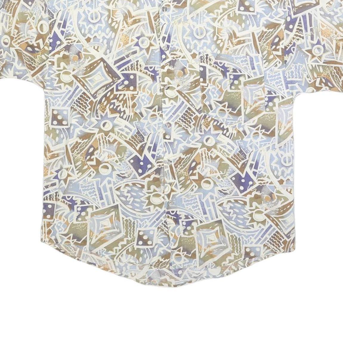 MAXX Mens Beige & Blue Abstract Pattern Shirt M Summer Casual Linen Blend