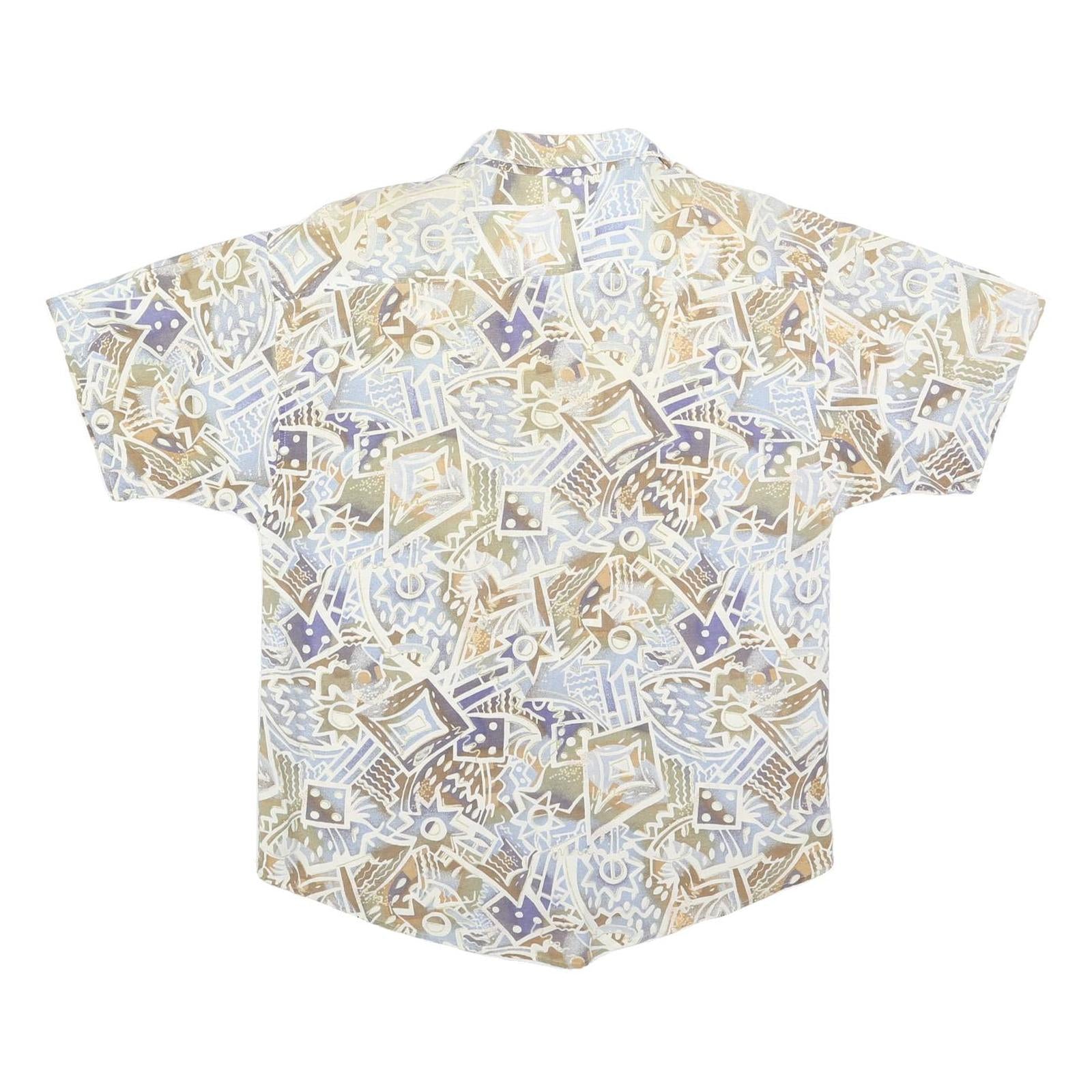 MAXX Mens Beige & Blue Abstract Pattern Shirt M Summer Casual Linen Blend