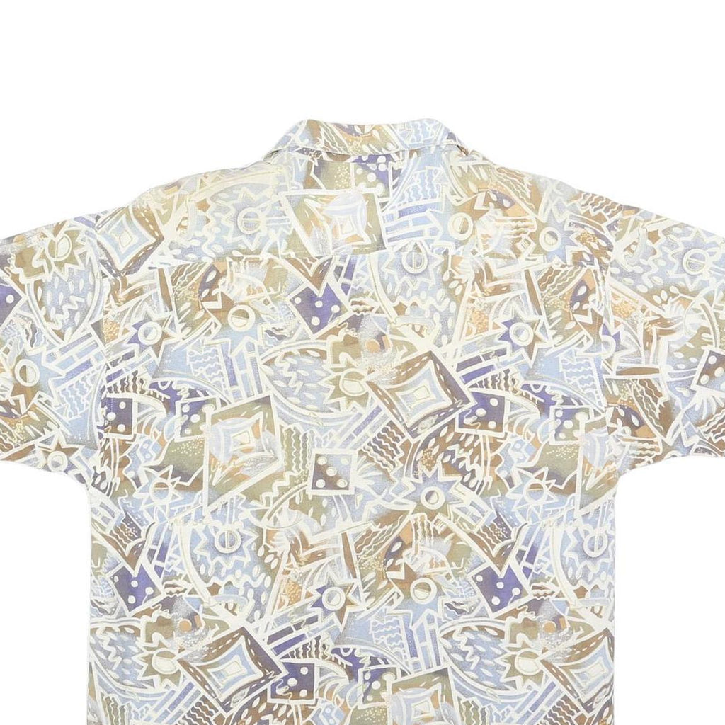 MAXX Mens Beige & Blue Abstract Pattern Shirt M Summer Casual Linen Blend