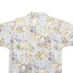 MAXX Mens Beige & Blue Abstract Pattern Shirt M Summer Casual Linen Blend
