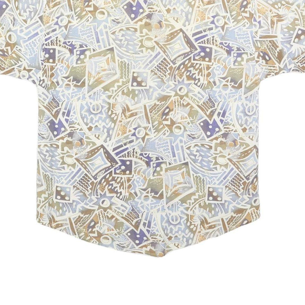 MAXX Mens Beige & Blue Abstract Pattern Shirt M Summer Casual Linen Blend