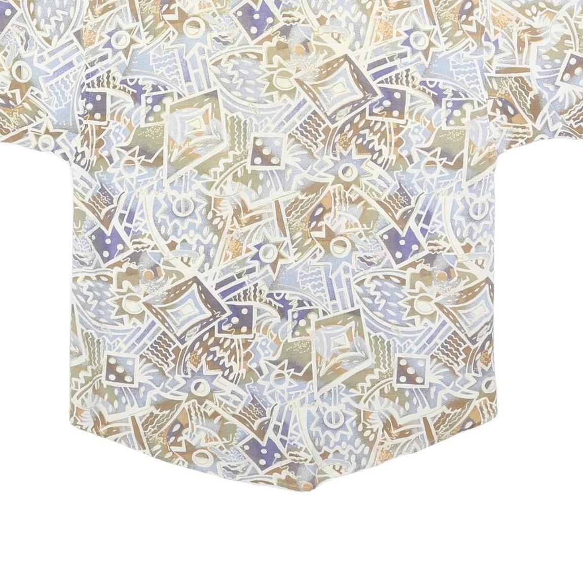 MAXX Mens Beige & Blue Abstract Pattern Shirt M Summer Casual Linen Blend