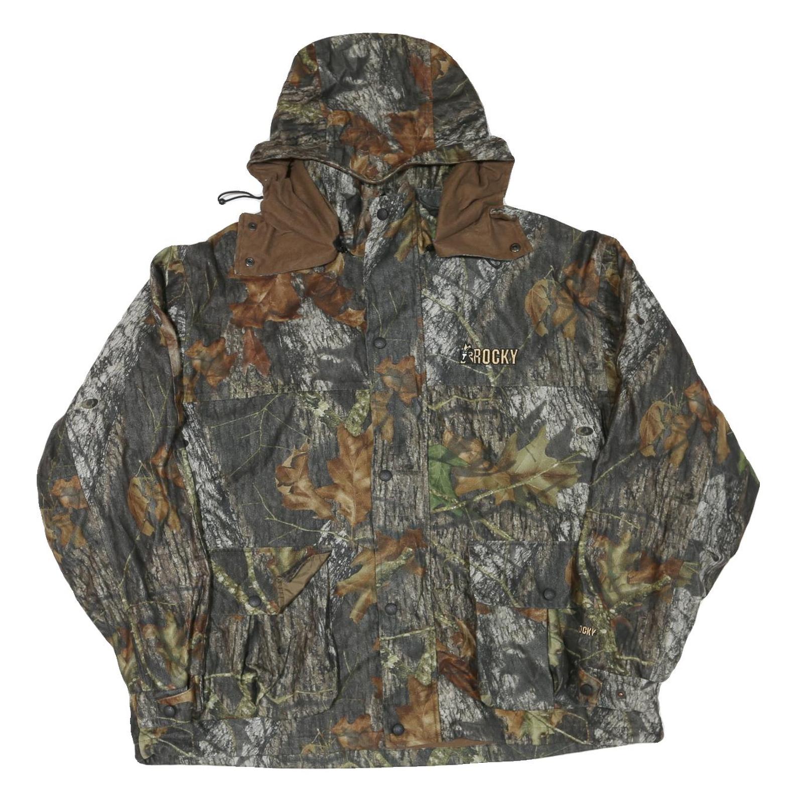 Mens Brown Camouflage Outdoor Jacket XL Polyester Blend Zip Hooded Rocky