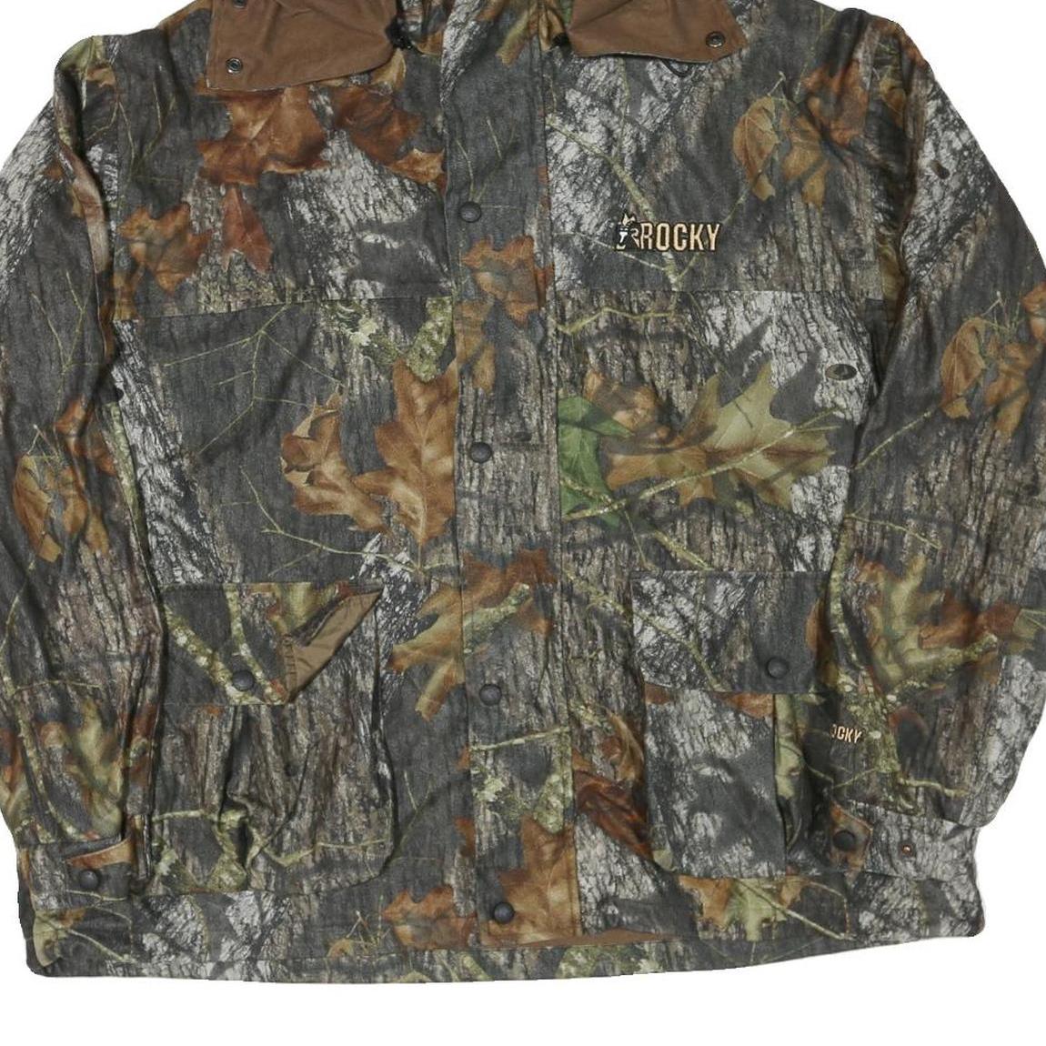 Mens Brown Camouflage Outdoor Jacket XL Polyester Blend Zip Hooded Rocky