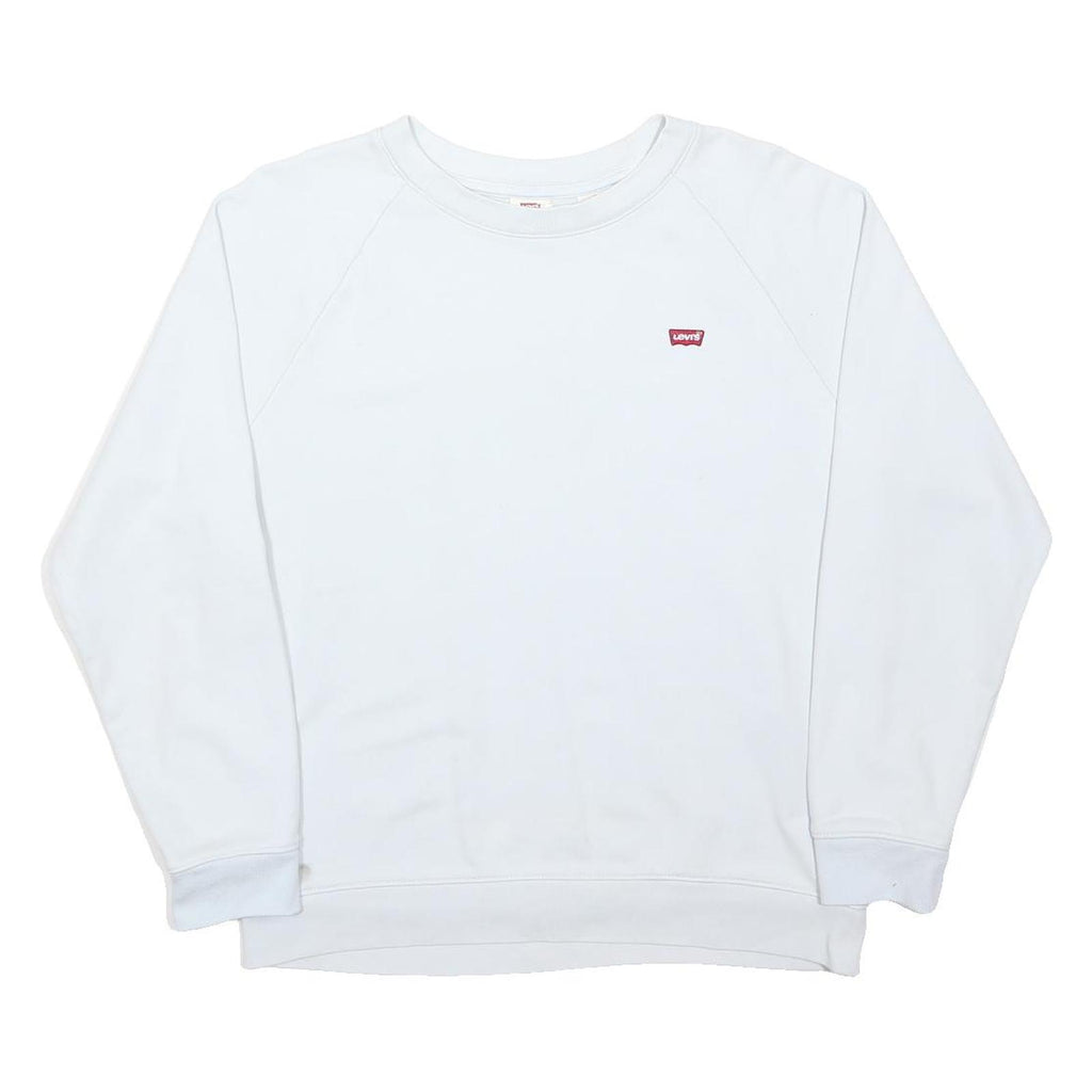 LEVI'S Mens White S Logo Crew Neck Sweatshirt Cotton Blend Pullover