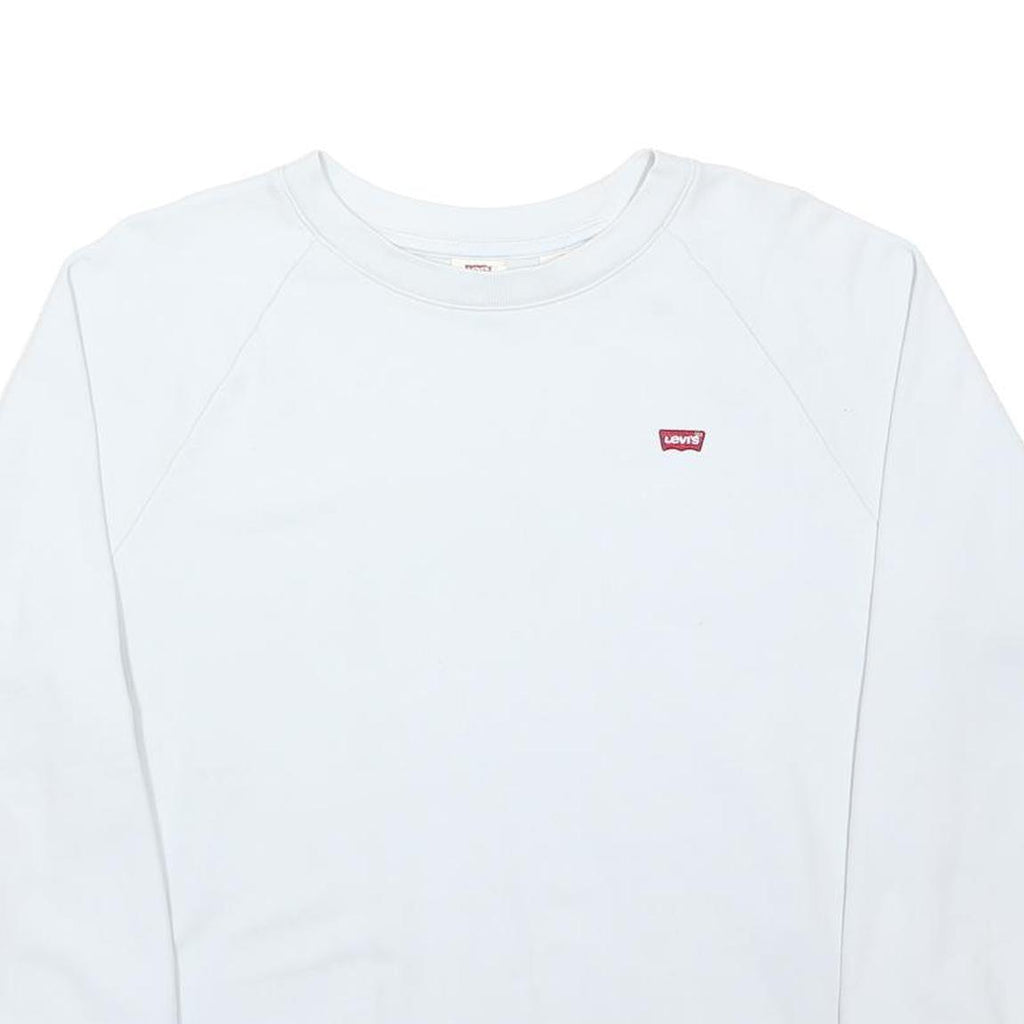 LEVI'S Mens White S Logo Crew Neck Sweatshirt Cotton Blend Pullover