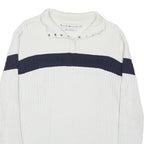TOMMY HILFIGER Womens White & Navy Plain Pullover Cable Knit Jumper XL Cotton