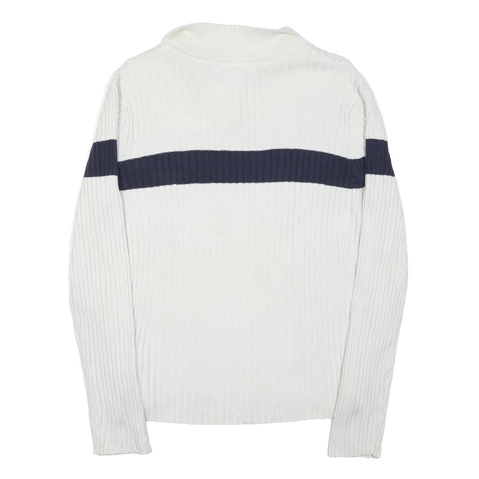 TOMMY HILFIGER Womens White & Navy Plain Pullover Cable Knit Jumper XL Cotton