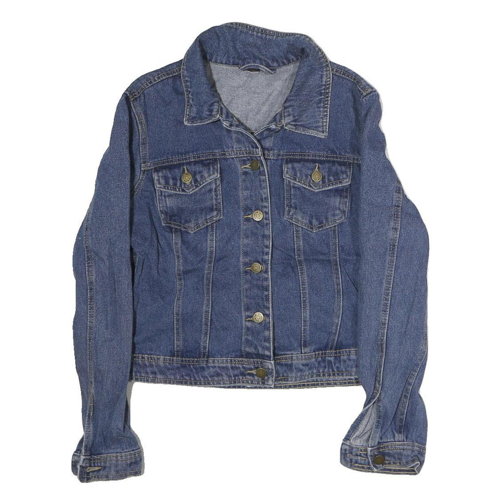 Womens Blue Denim Plain Cotton Button Jacket M Classic Regular Fit