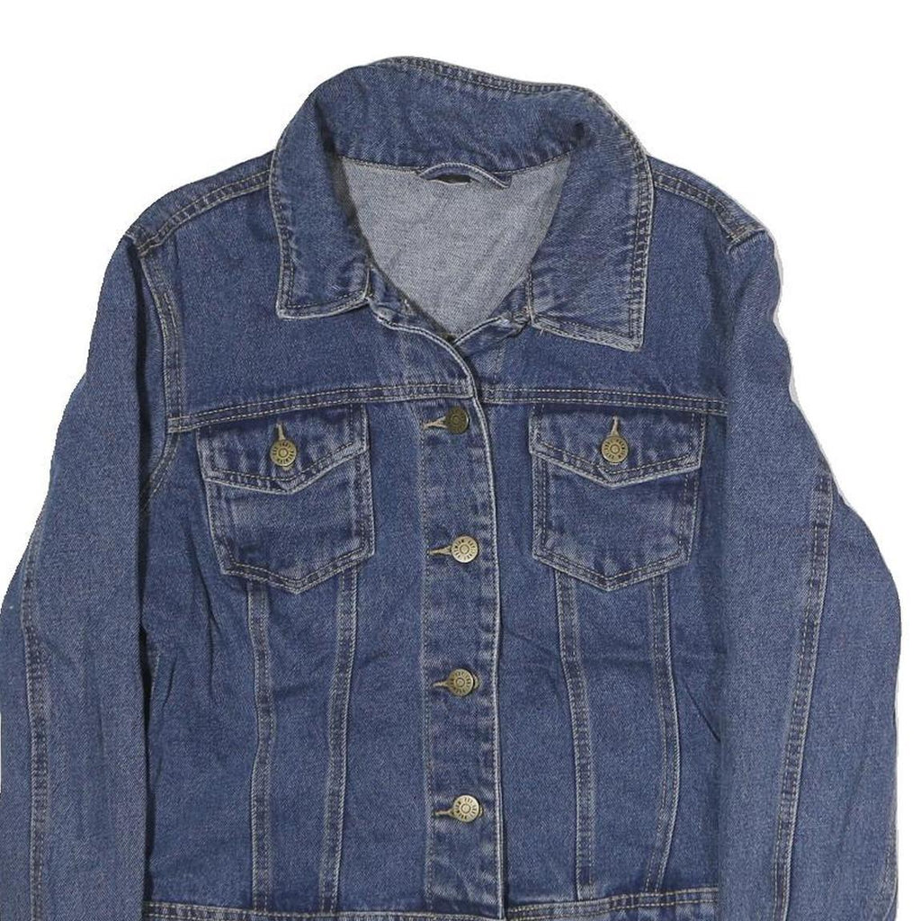 Womens Blue Denim Plain Cotton Button Jacket M Classic Regular Fit