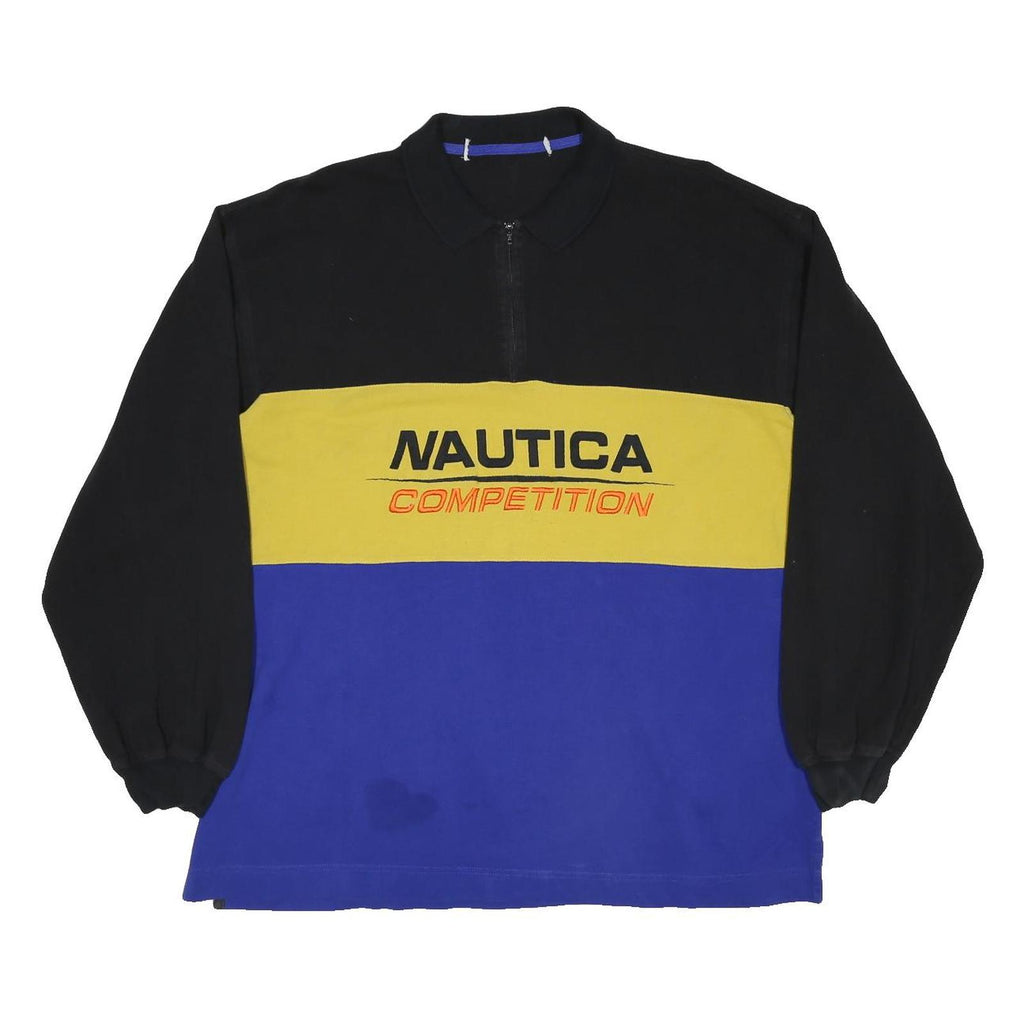 NAUTICA Mens Black & Yellow Blue Cotton Long Sleeve Polo Shirt XL Competition