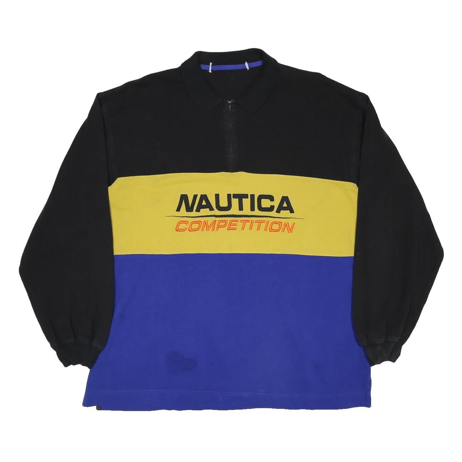 NAUTICA Mens Black & Yellow Blue Cotton Long Sleeve Polo Shirt XL Competition