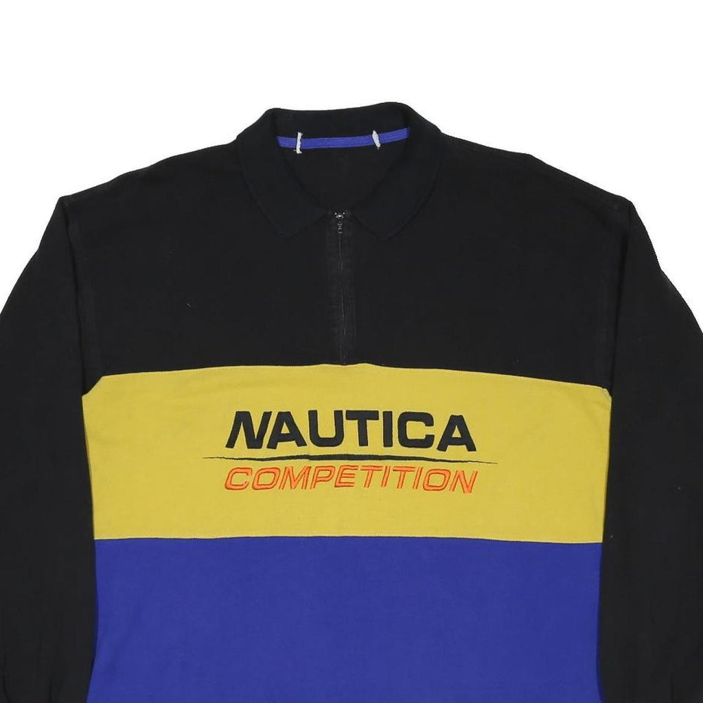 NAUTICA Mens Black & Yellow Blue Cotton Long Sleeve Polo Shirt XL Competition