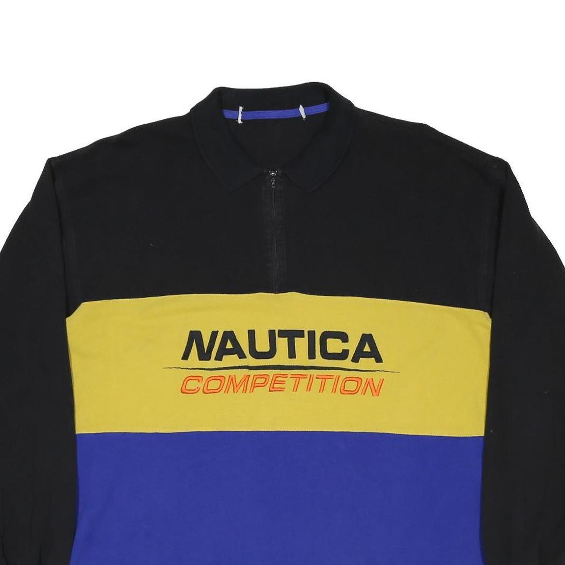 NAUTICA Mens Black & Yellow Blue Cotton Long Sleeve Polo Shirt XL Competition
