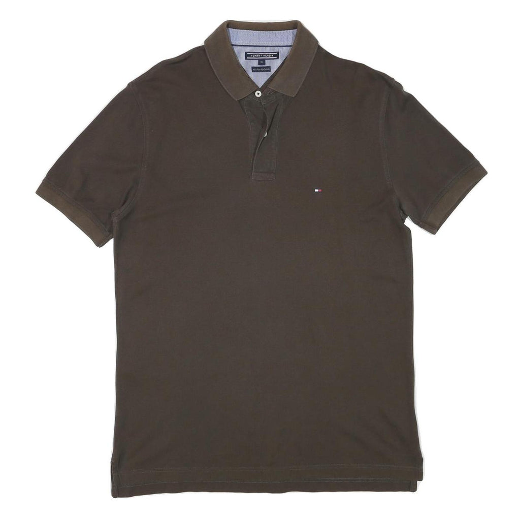 TOMMY HILFIGER Mens Brown Short Sleeve Plain XL Cotton Blend Polo Shirt