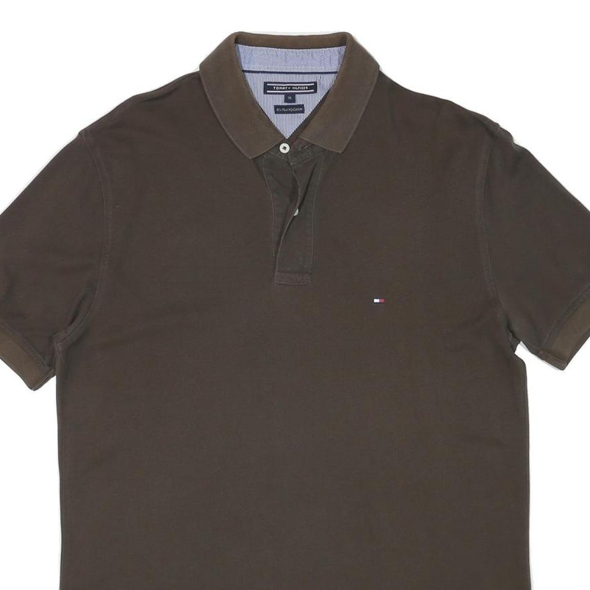 TOMMY HILFIGER Mens Brown Short Sleeve Plain XL Cotton Blend Polo Shirt