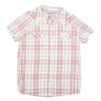 WRANGLER Womens Pink & Cream Check Shirt L Western Style Short Sleeve Summer Top
