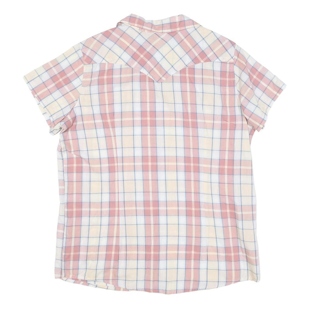 WRANGLER Womens Pink & Cream Check Shirt L Western Style Short Sleeve Summer Top