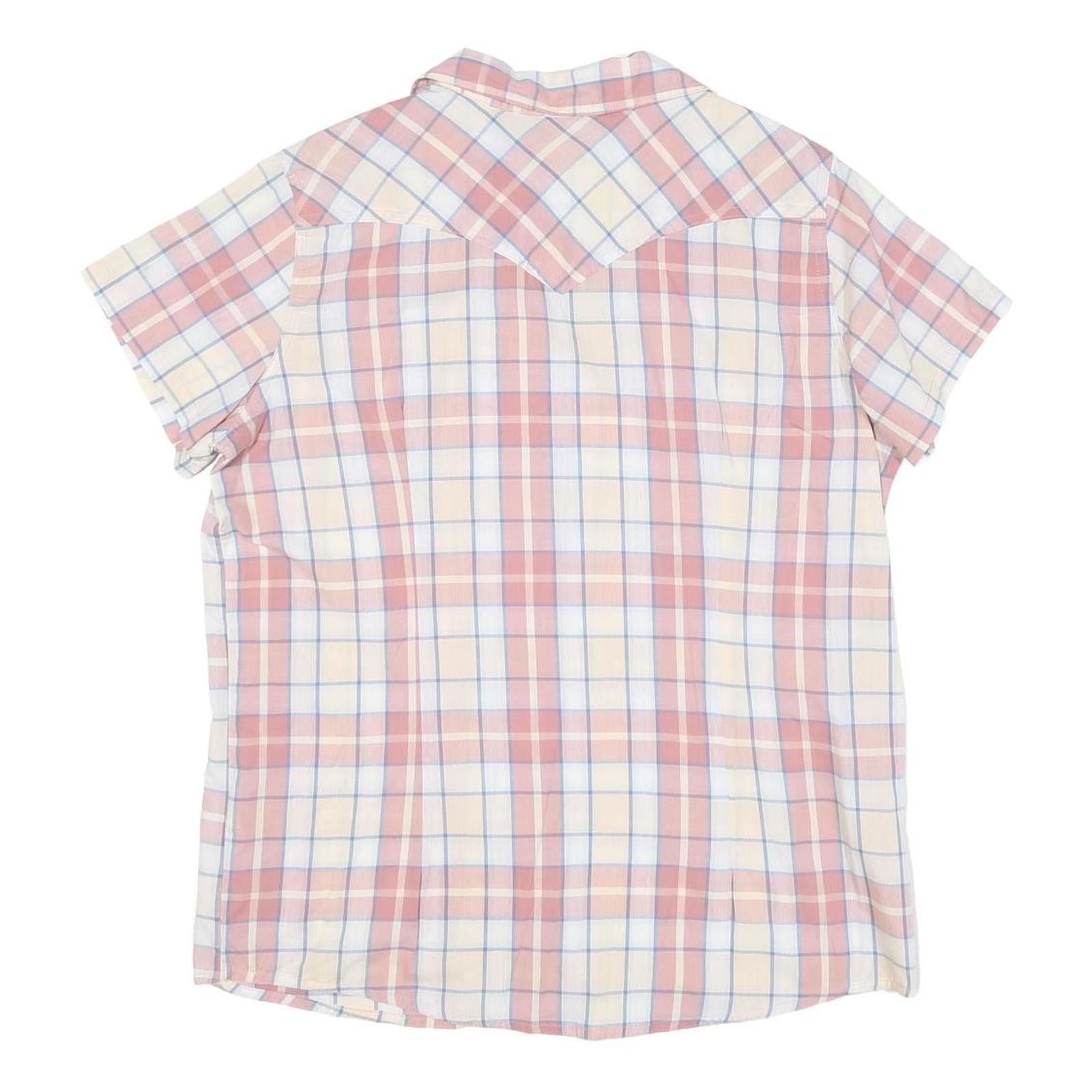 WRANGLER Womens Pink & Cream Check Shirt L Western Style Short Sleeve Summer Top