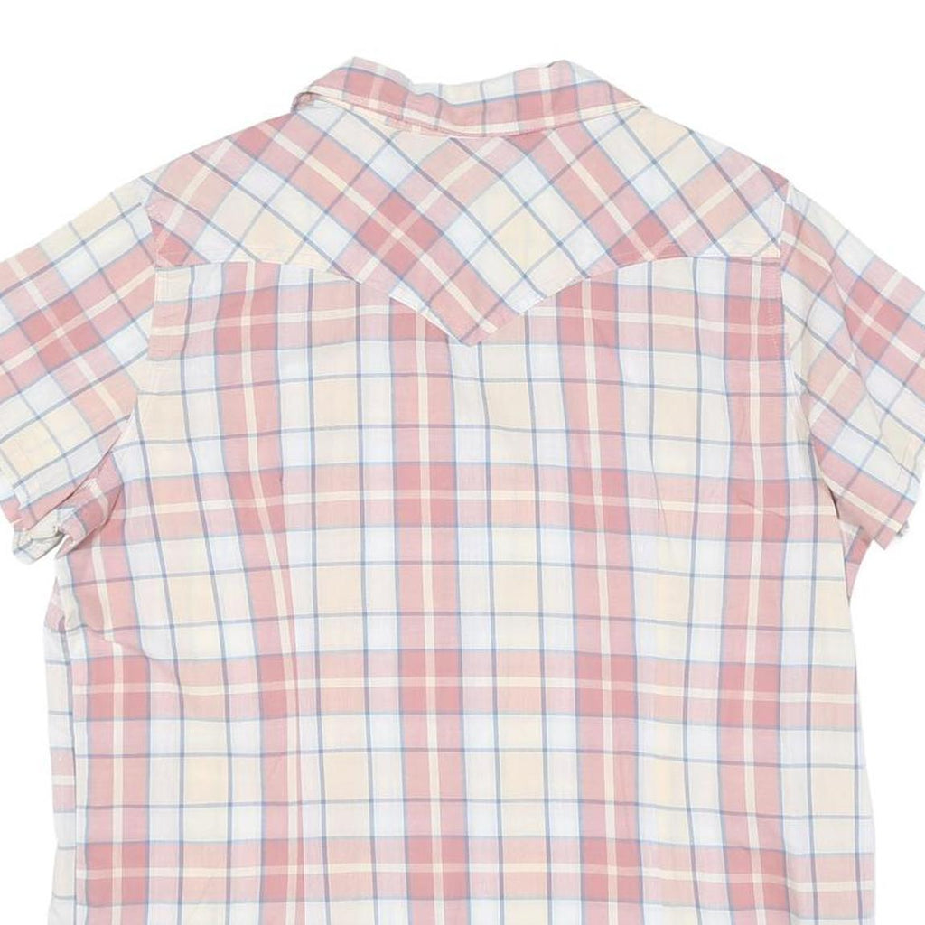 WRANGLER Womens Pink & Cream Check Shirt L Western Style Short Sleeve Summer Top