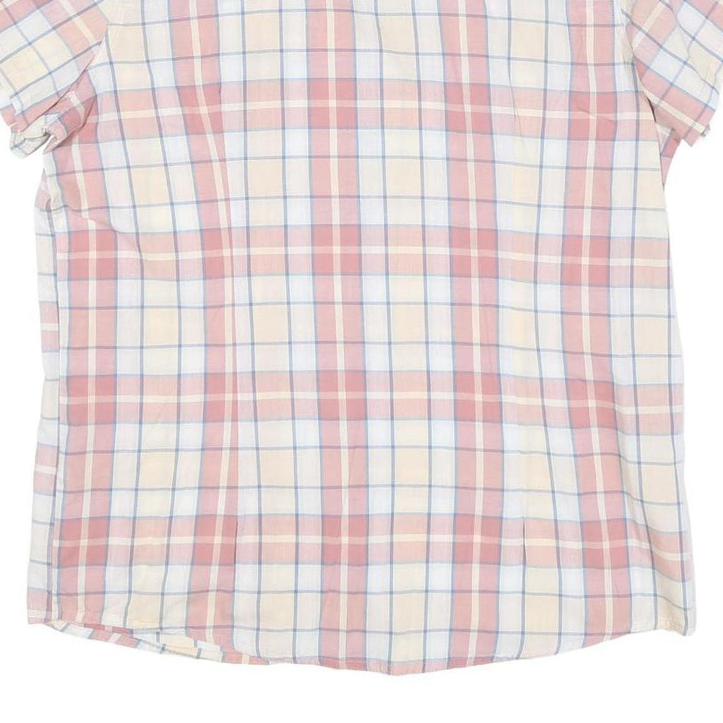 WRANGLER Womens Pink & Cream Check Shirt L Western Style Short Sleeve Summer Top