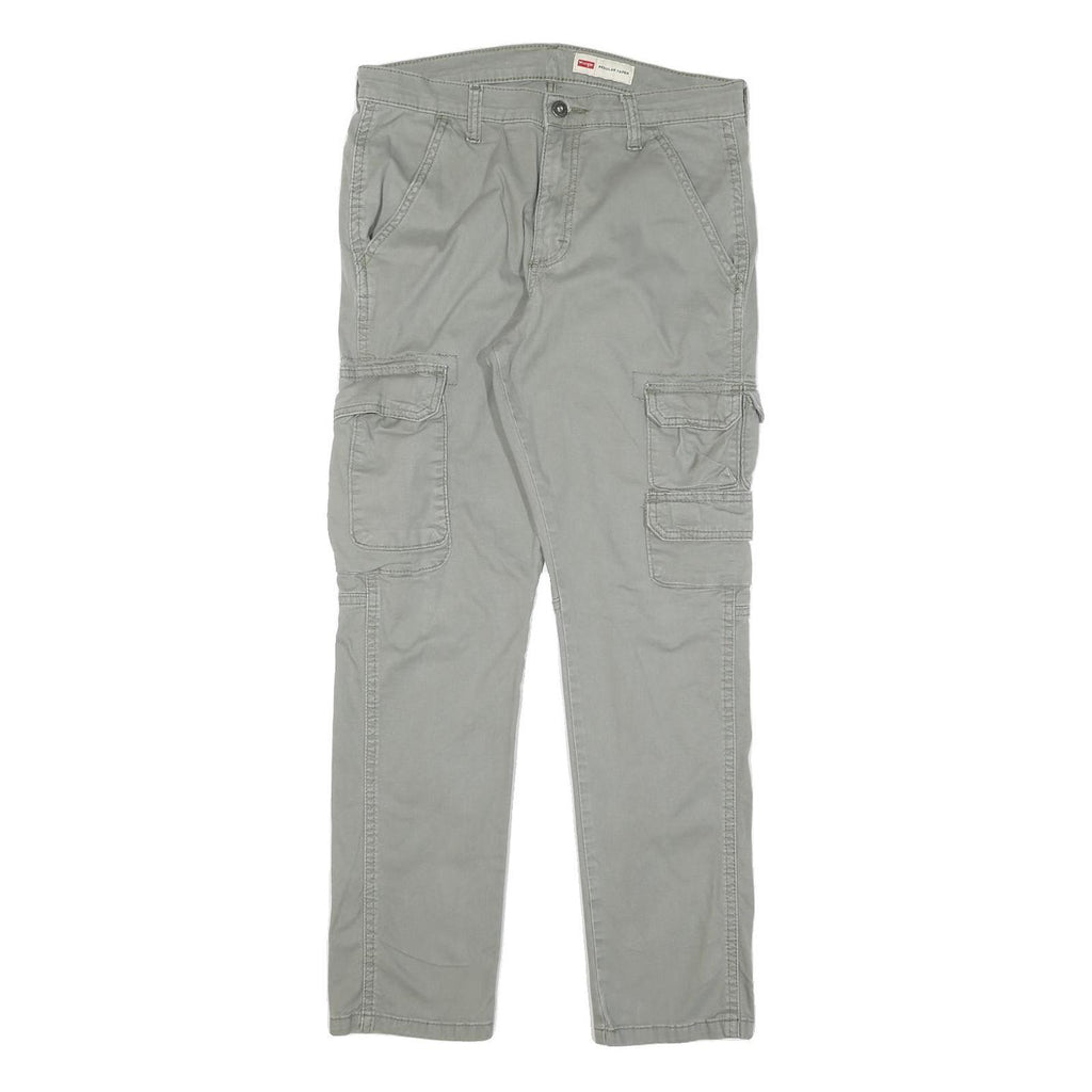 WRANGLER Mens Cotton Grey Slim Straight Trousers W29 L30 Casual Comfort Zip