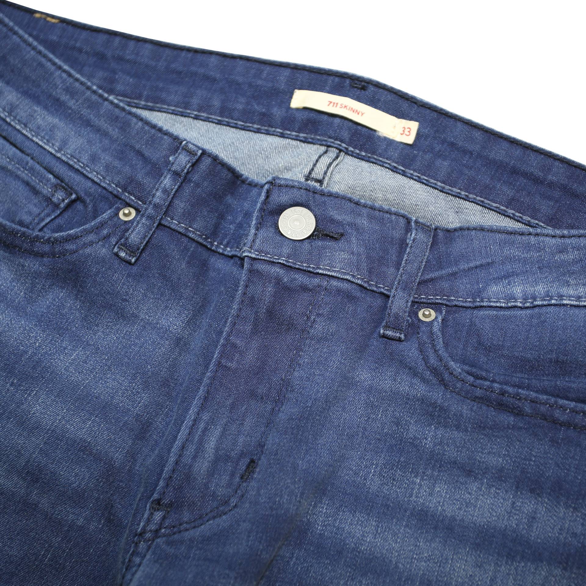 LEVI'S 711 Womens Jeans Blue Slim Skinny Denim Medium W33 L29 Zip Cotton Blend
