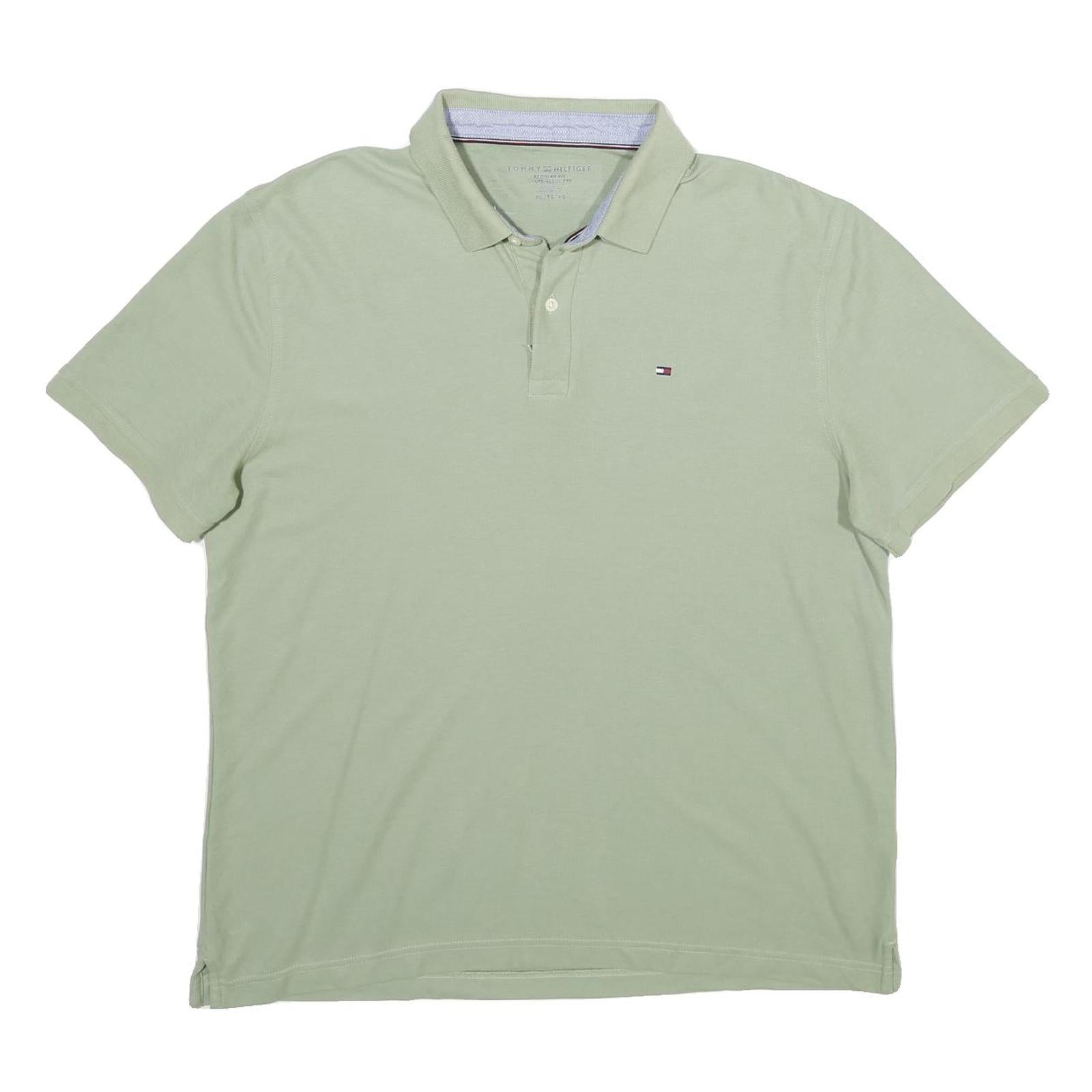 TOMMY HILFIGER Mens Light Green Polo Shirt XL Cotton Blend Short Sleeve Basic