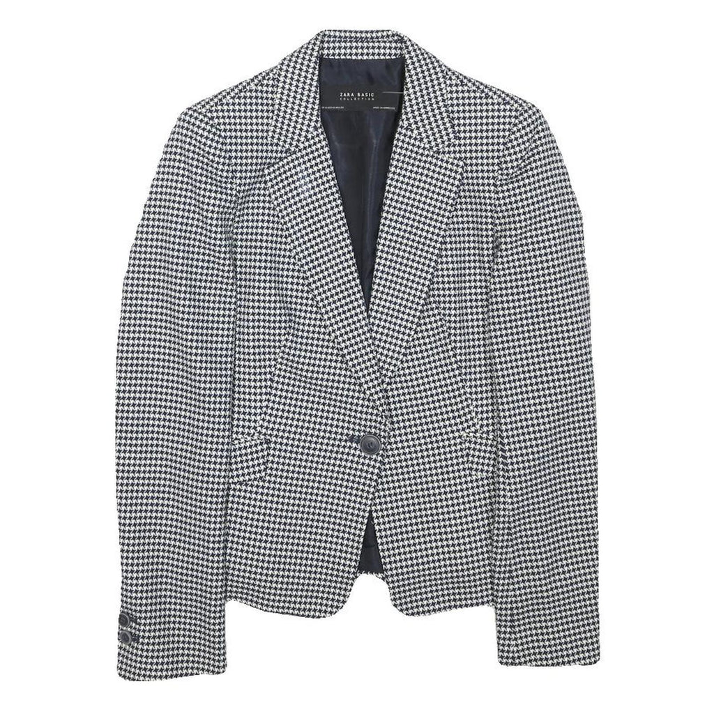 ZARA BASIC Womens Black & White Houndstooth Blazer Jacket XS Polyester Blend