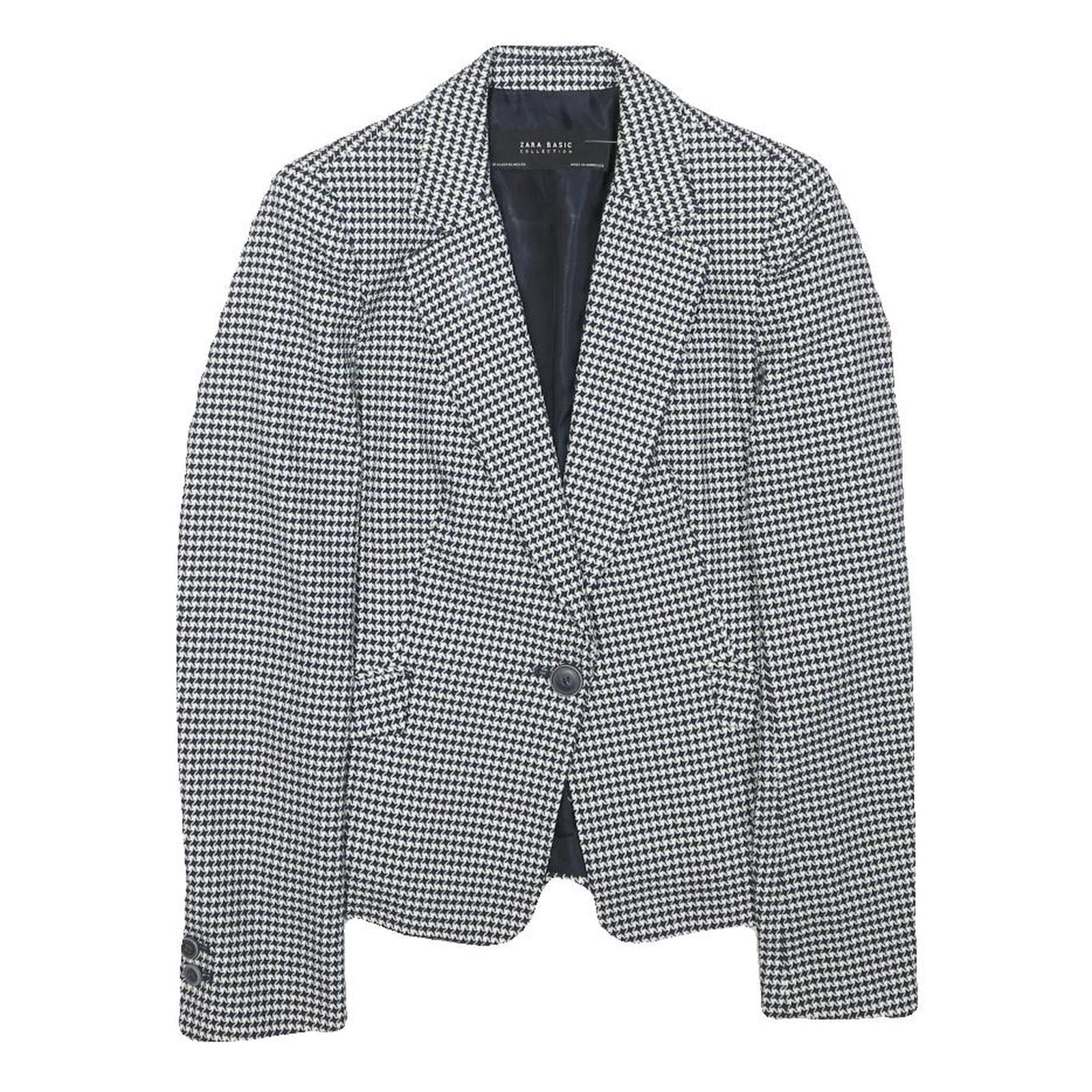 ZARA BASIC Womens Black & White Houndstooth Blazer Jacket XS Polyester Blend