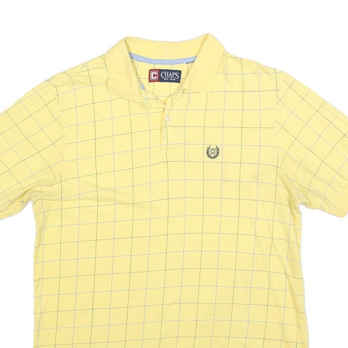 CHAPS Mens Yellow Checked Polo Shirt M Cotton Blend Classic Fit Casual