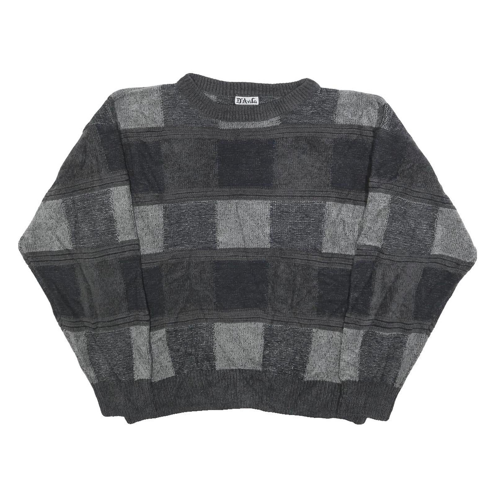 D'AVILA Womens Grey Patterned Jumper Crew Neck Basic Knit L Acrylic Casual