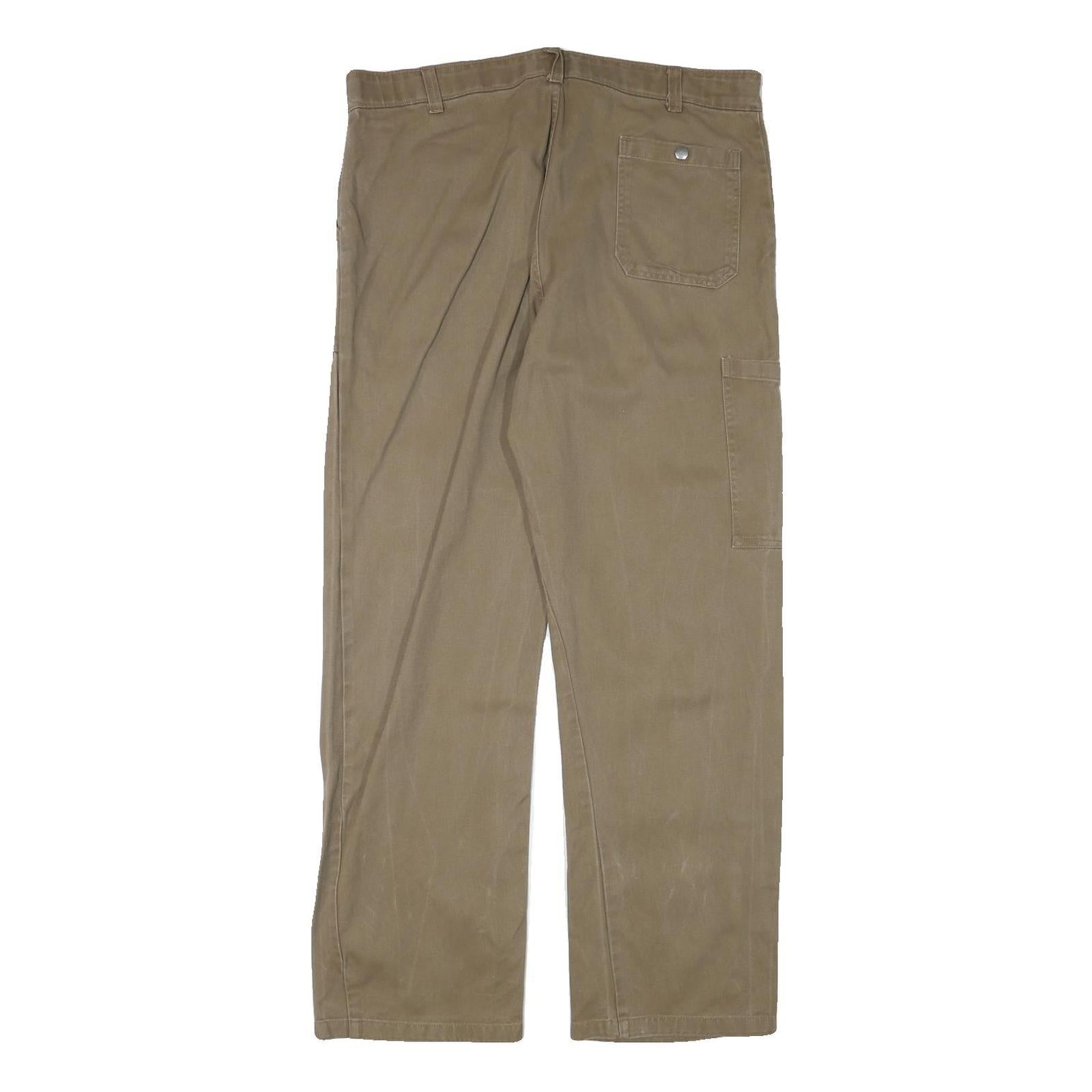 Mens Relaxed Fit Beige Cotton Blend Trousers W36 L31 Zip Closure Casual Workwear