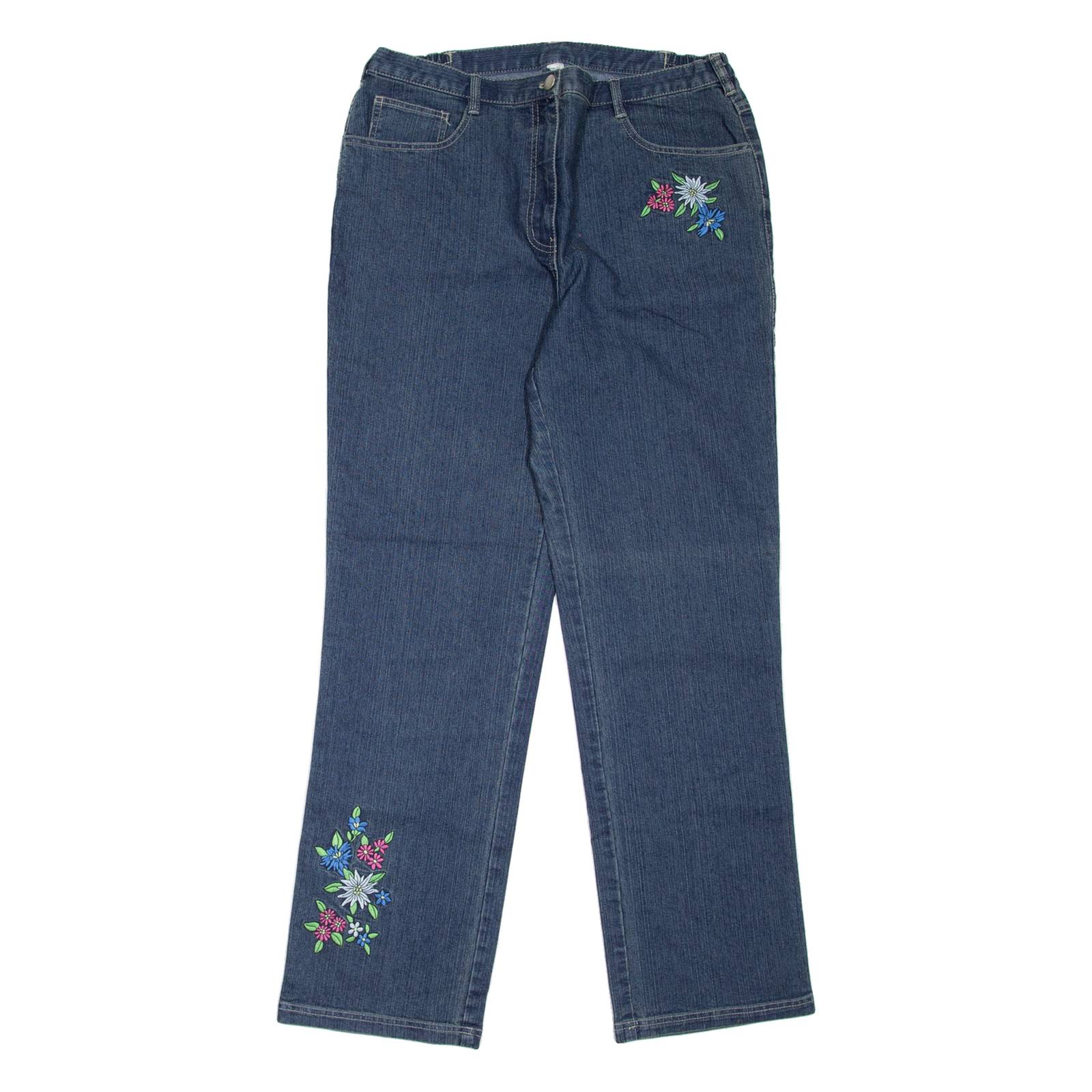 Floral Womens Jeans Blue Regular Skinny W33 L31