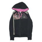 ADIDAS Womens Black & Pink Zip Hoodie UK 12 Cotton Blend Sport Casual