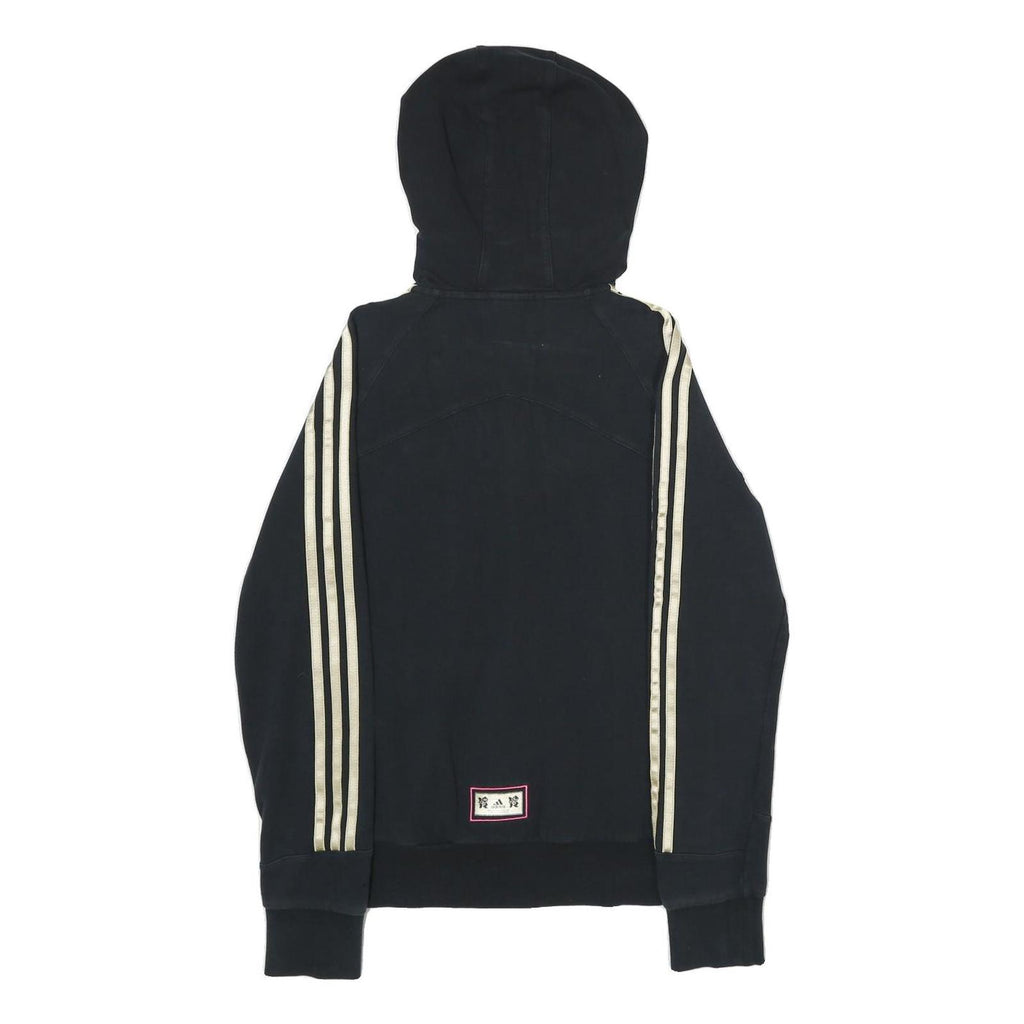 ADIDAS Womens Black & Pink Zip Hoodie UK 12 Cotton Blend Sport Casual