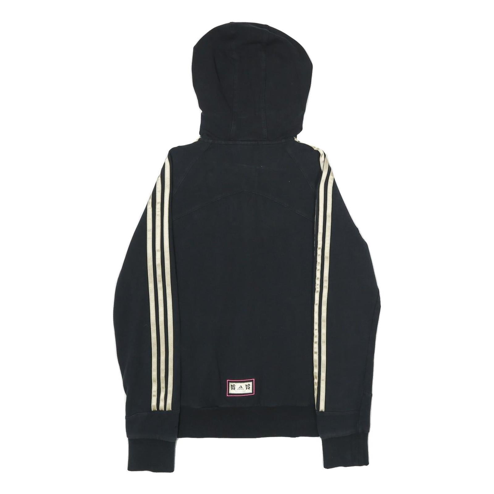 ADIDAS Womens Black & Pink Zip Hoodie UK 12 Cotton Blend Sport Casual