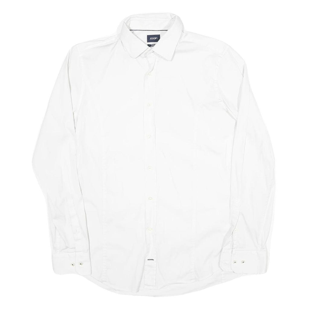 JOOP Mens White Plain Shirt S Classic Cotton Blend Button Collar Long Sleeve