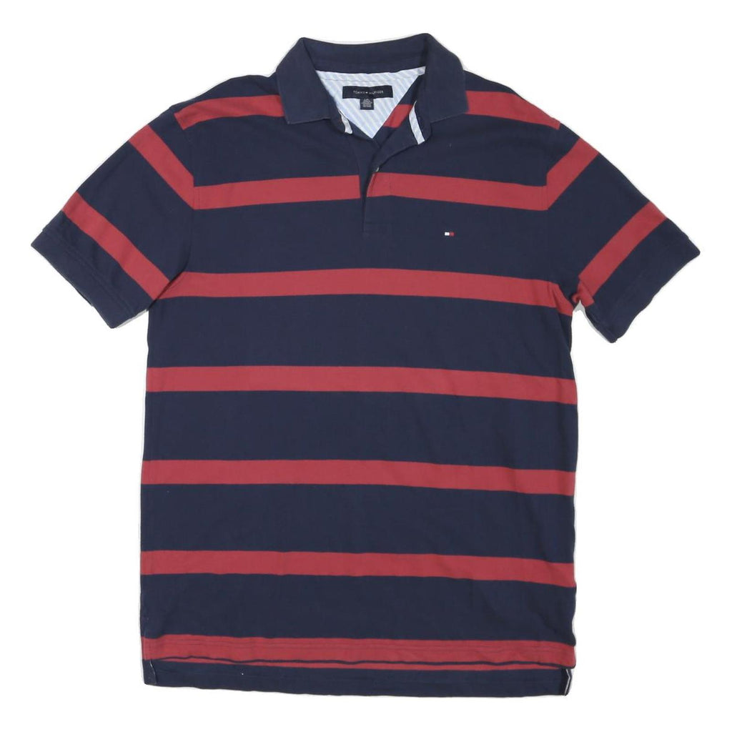 TOMMY HILFIGER Mens Navy & Red Striped Short Sleeve Polo Shirt L Classic Fit