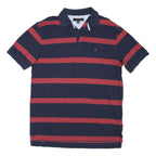 TOMMY HILFIGER Mens Navy & Red Striped Short Sleeve Polo Shirt L Classic Fit