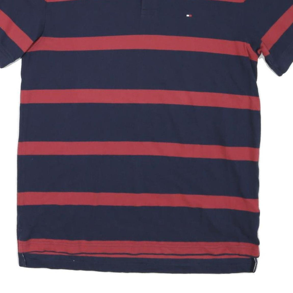 TOMMY HILFIGER Mens Navy & Red Striped Short Sleeve Polo Shirt L Classic Fit