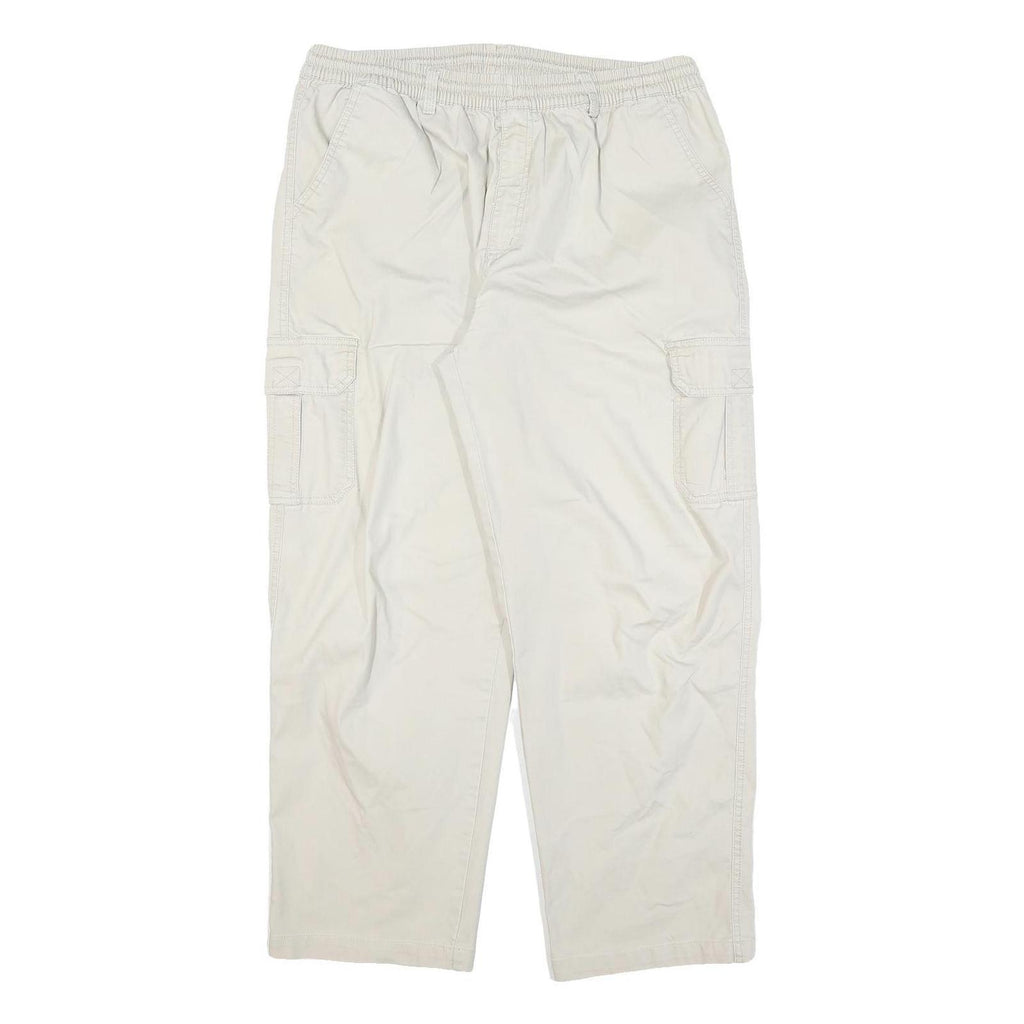 PAPADAY Mens Cotton Blend Cream Relaxed Straight Trousers W32 L27 Casual Zip