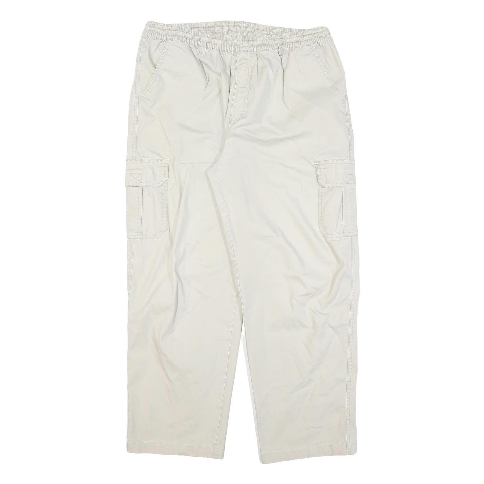 PAPADAY Mens Cotton Blend Cream Relaxed Straight Trousers W32 L27 Casual Zip